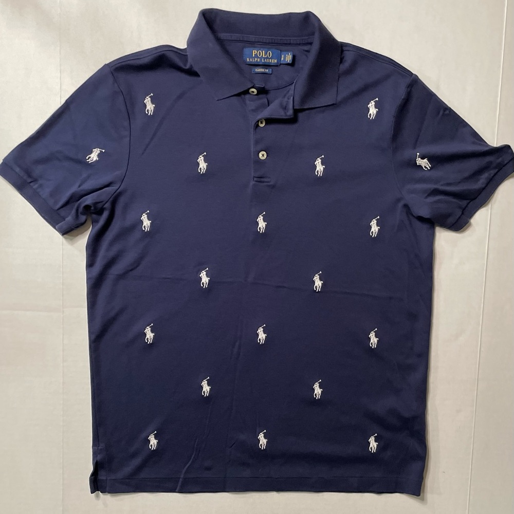 Polo Ralph Lauren All Over Pony Collared Shirt Mens Small Navy